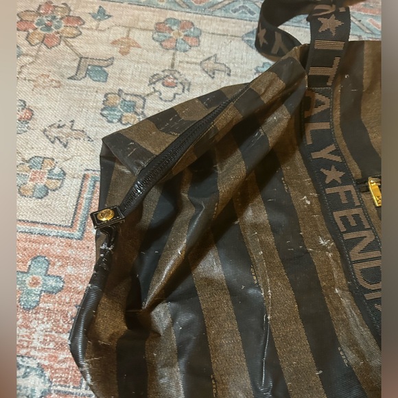 SOLD❤️ FENDI Roma Pequin Stripe Coated Canvas Duffle/ Travel/ Weekender Bag XL - Picture 11 of 13